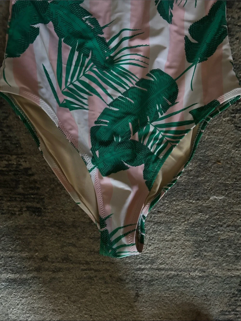 Tropical Off-Shoulder One-Piece Swimsuit - Green Palm on Pink